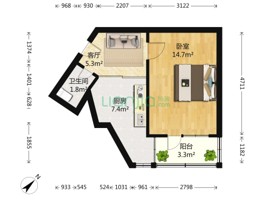 光明小区(金州) 1室1厅1卫 40平方