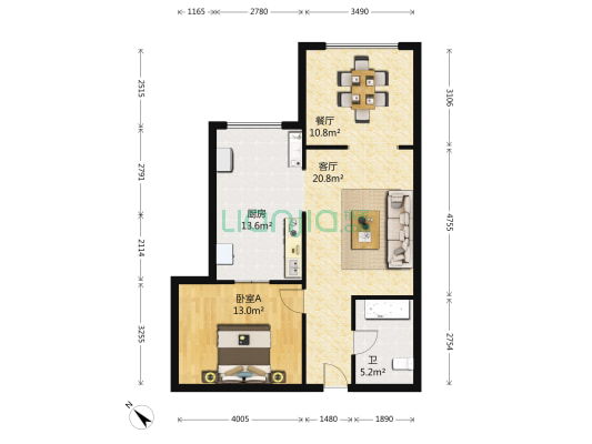 新鸿基花园 1室2厅1卫 78平方