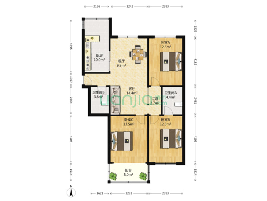 天泰桃源 3室2厅2卫 117平方