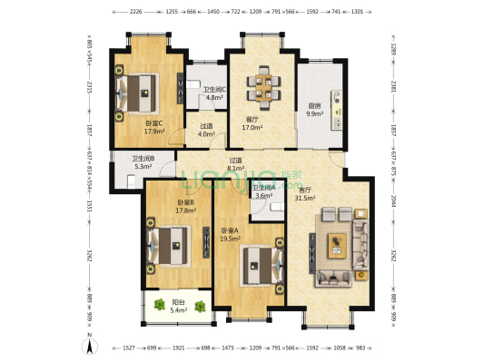 龙源星城 3室2厅3卫 171平方