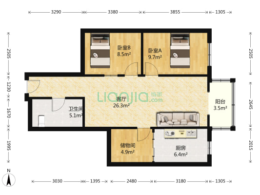 泰然居 2室1厅1卫 101平方