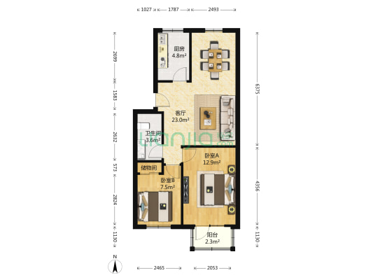 八大处山庄 2室1厅1卫 76平方