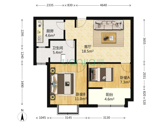 天和湖滨家园(公寓) 2室1厅1卫 73平方
