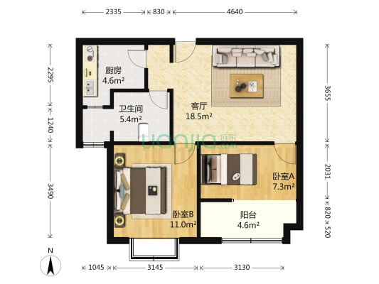 天和湖滨家园(公寓) 2室1厅1卫 73平方
