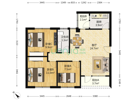 嘉华花园西区 3室1厅1卫 81平方