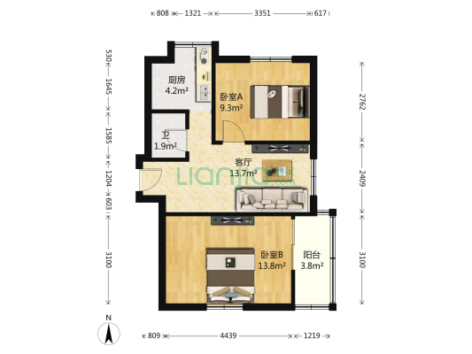 淮河东路41号院 2室1厅1卫 60平方