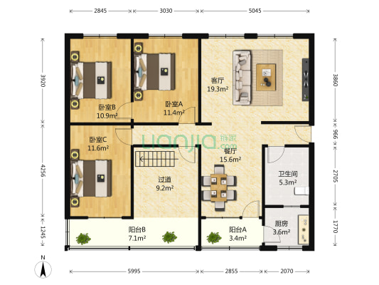 输气大院 3室2厅1卫 127平方