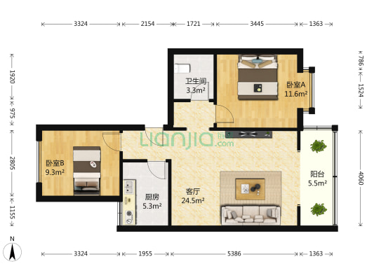 望江东竹苑 2室1厅1卫 69平方