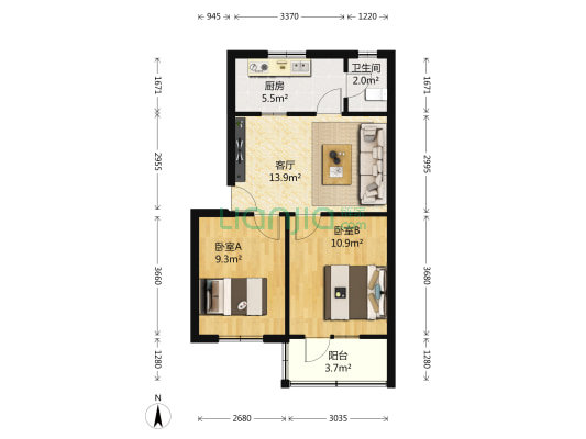 国光十街坊 2室1厅1卫 60平方