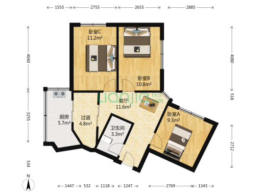 山屏东街 3室1厅1卫 76平方
