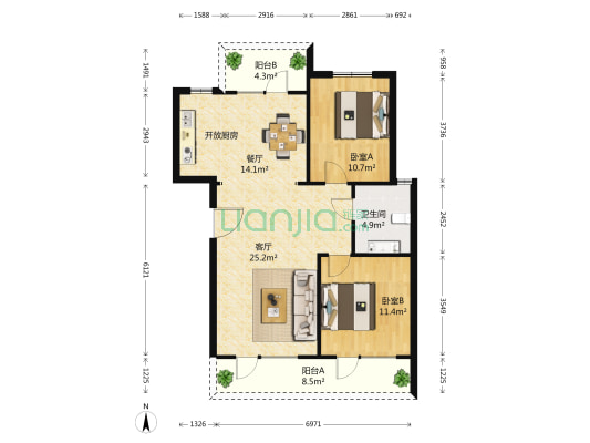 鲁能胜地琴海园 2室2厅1卫 95平方