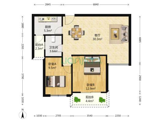 知音学府 2室1厅1卫 93平方