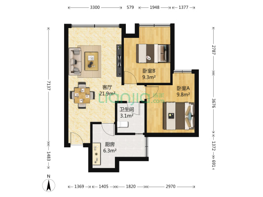 荣盛香榭兰庭一期 2室1厅1卫 69平方