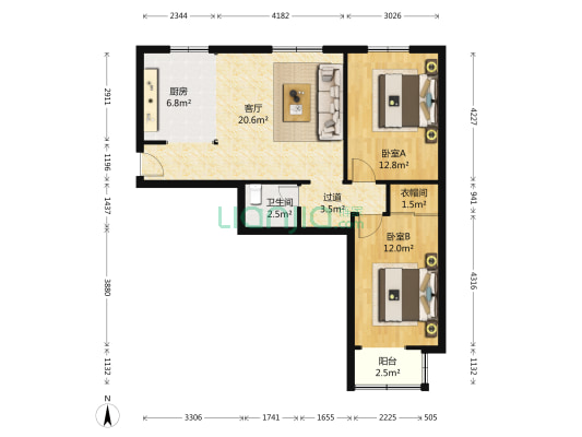 首开康乃馨城 2室1厅1卫 86平方
