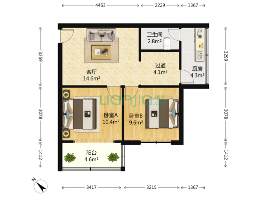 红牌楼北街15号 2室1厅1卫 61平方