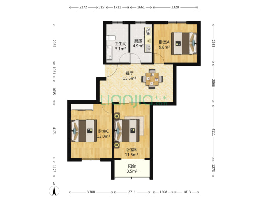 伊犁苑 3室1厅1卫 85平方