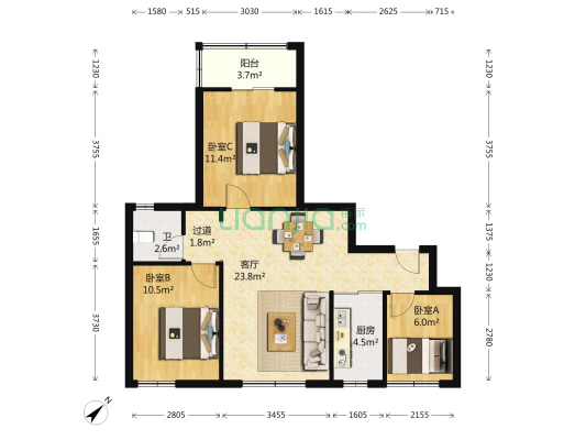宝业徐东雅苑 3室1厅1卫 89平方