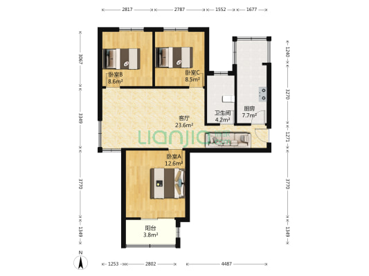 崧泽华城佳福雅苑（六区） 3室1厅1卫 96平方