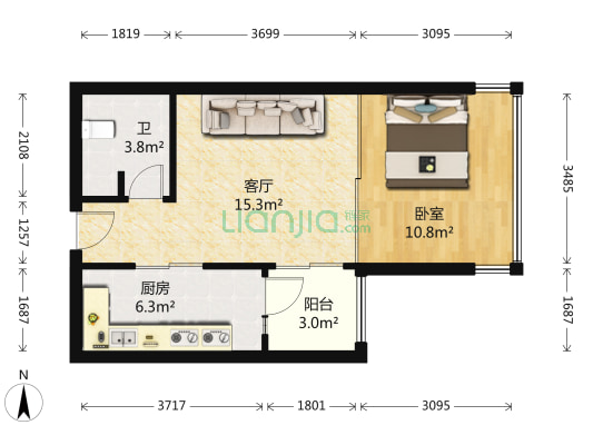 君悦尚都 1室1厅1卫 55平方