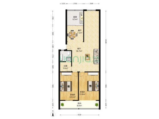 亚亨花园 2室2厅1卫 121平方