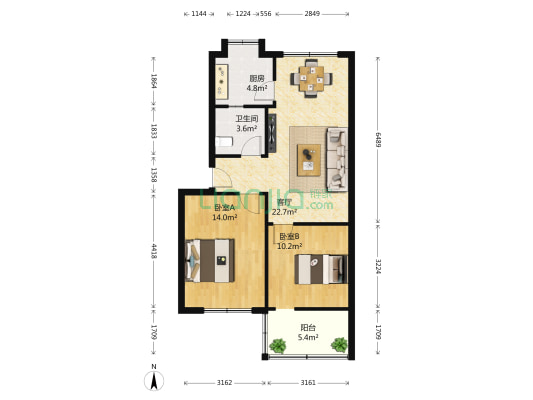 太升北路33号 2室1厅1卫 66平方