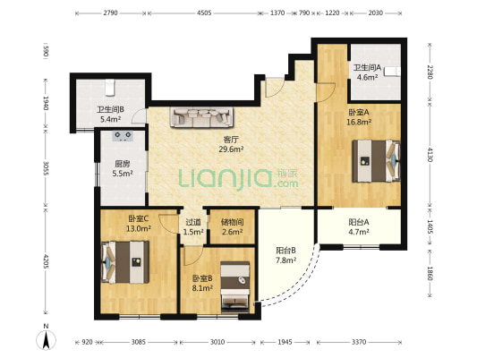 丰业广元公寓 3室1厅2卫 146平方
