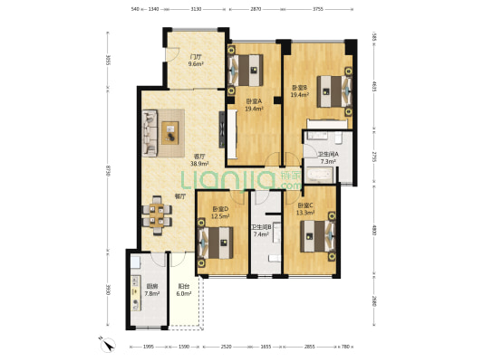 幸福城一期 4室1厅2卫 149平方