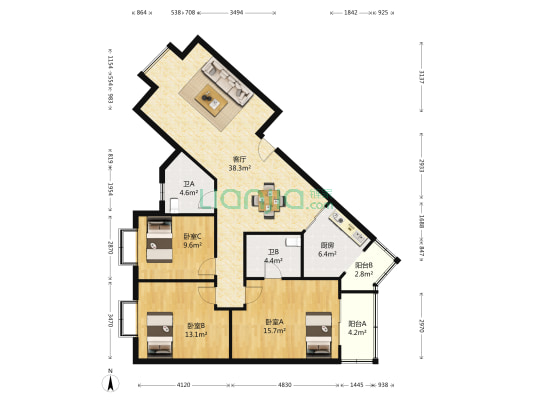九寨花园 3室1厅2卫 120平方