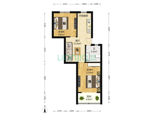 金原新苑 2室1厅1卫 60平方