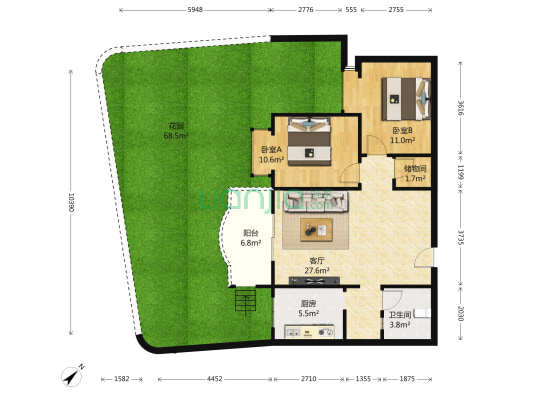 明星花苑 2室1厅1卫 83平方