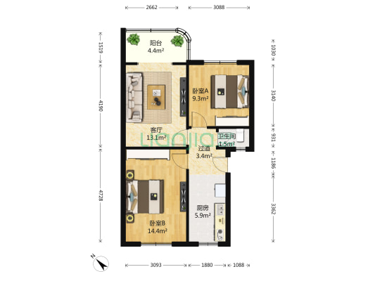 西大街183号 2室1厅1卫 65平方