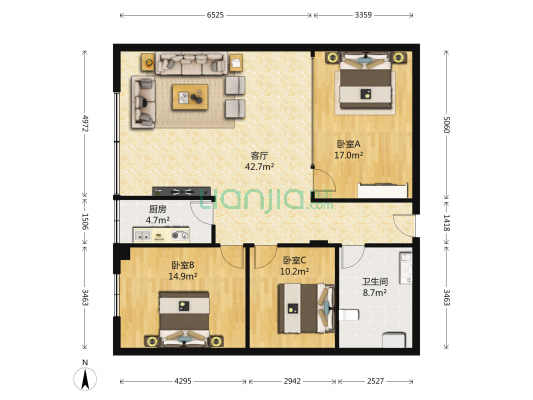 阳光村社区 3室1厅1卫 148平方