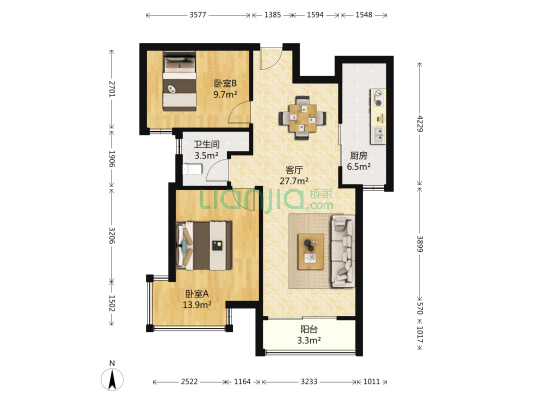 百合湾东区 2室1厅1卫 82平方