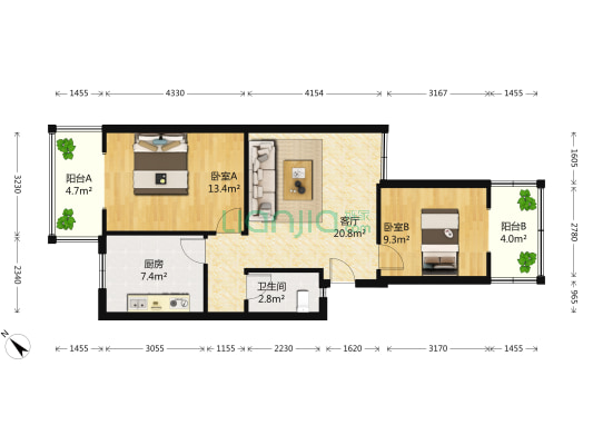 金瓯路330号 2室1厅1卫 78平方
