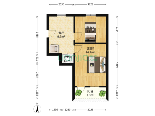 陵村小区 2室1厅1卫 48平方