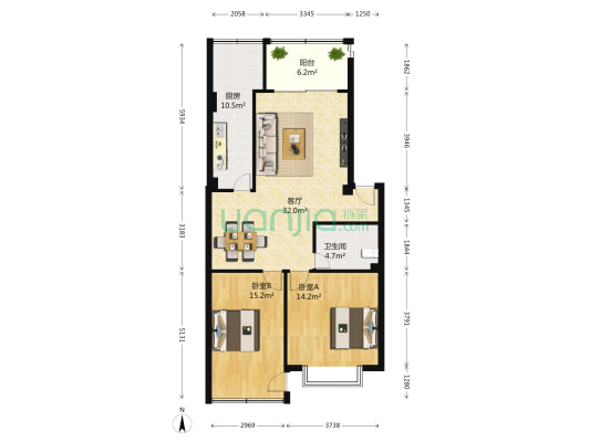 双楠风景二期 2室1厅1卫 85平方