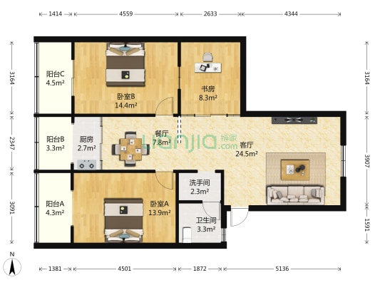 岗杜街180号 3室2厅2卫 123平方