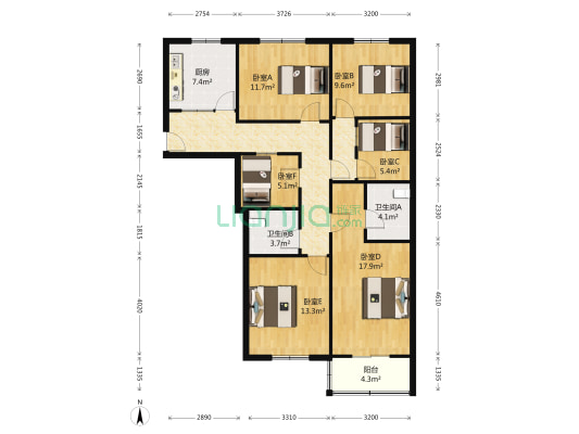 万事吉公寓 6室0厅2卫 142平方
