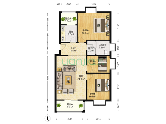 新翠景园 3室1厅2卫 110平方