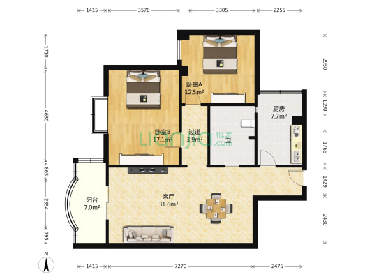 天邑花园 2室1厅1卫 98平方