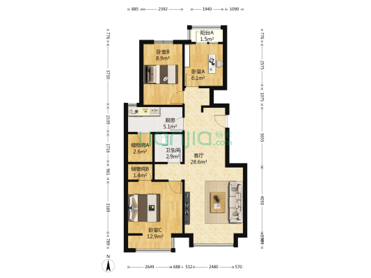 万科新里程59号院 3室1厅1卫 102平方