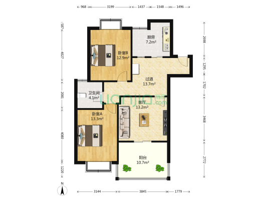 龙城 2室1厅1卫 89平方