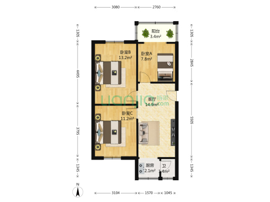 利民巷2号 3室1厅1卫 58平方