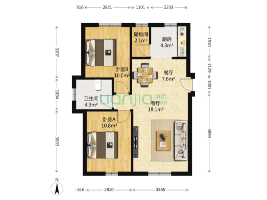 铖裕香榭湾 2室2厅1卫 88平方