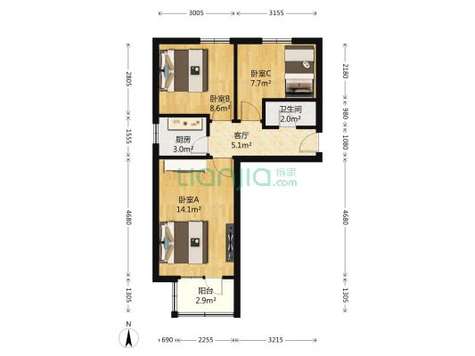 双玉中街 3室1厅1卫 56平方