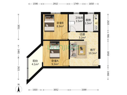 新光大楼 2室1厅1卫 69平方