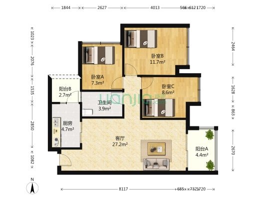 天誉南庭 3室1厅1卫 92平方
