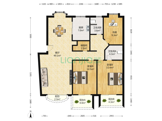 绿景苑 3室1厅2卫 134平方