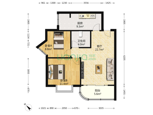 朝阳逸景 2室1厅1卫 73平方