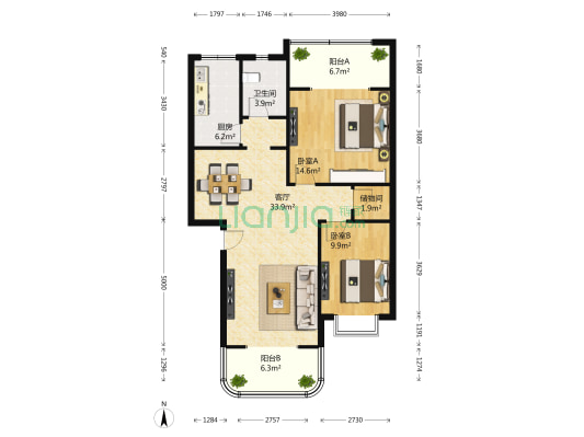 五彩生活 2室1厅1卫 101平方